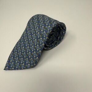 Hermes Paris‎ Silk Necktie Blue Geometric Pattern Designer Tie Men's